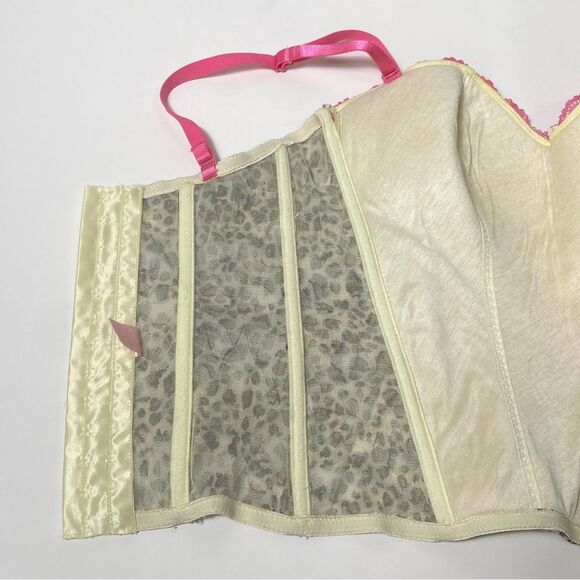 Women's Flirty Hot Pink Lace & Animal Print Coquette Corset Size Large - Picture 7 of 16